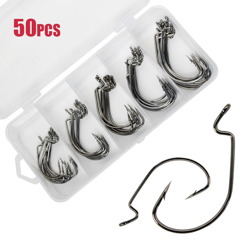 50 buah kail cacing lebar kail - Fishing Hook Barbless ulasan dan harga